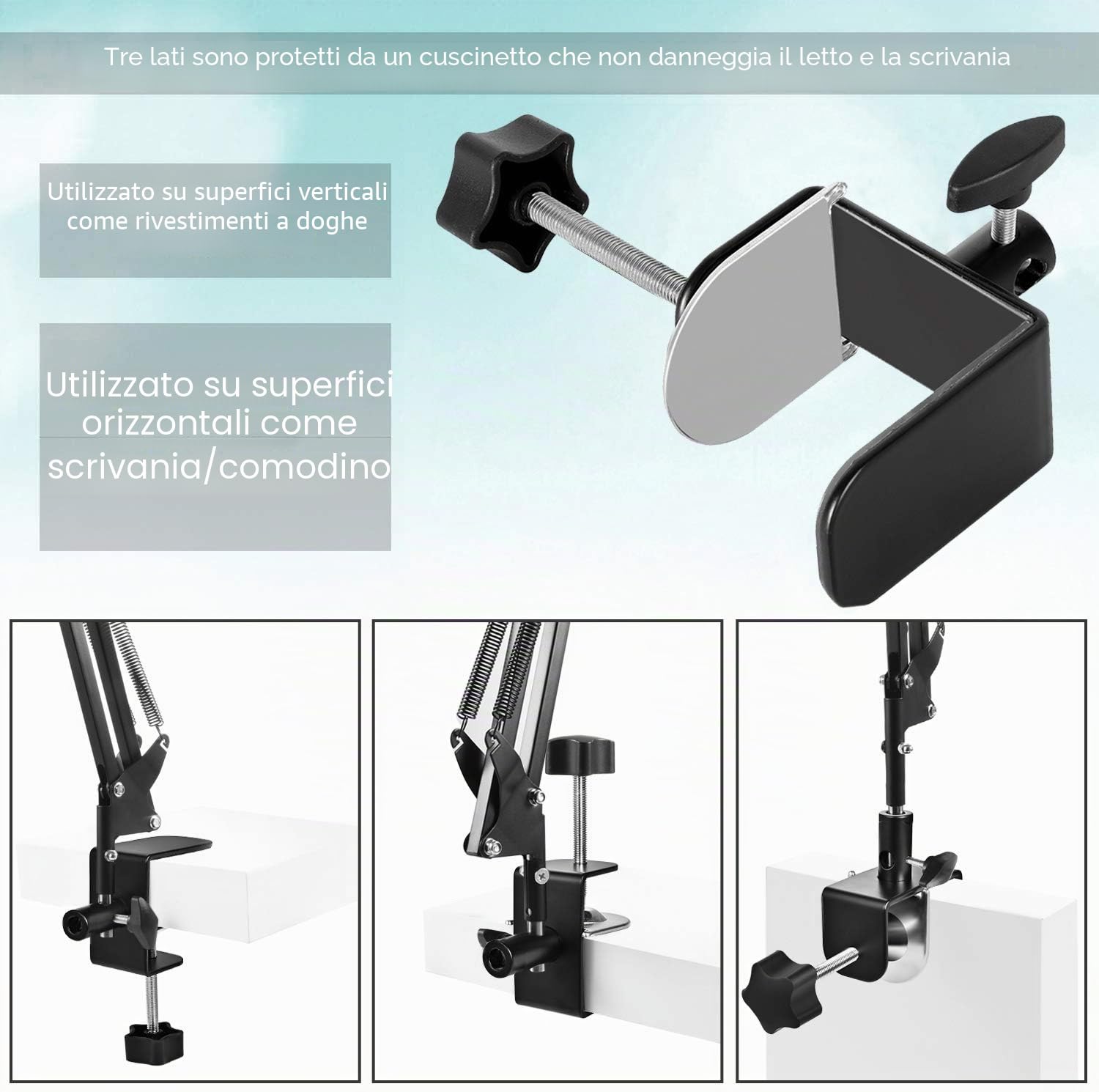 SAMHOUSING Supporto da letto per tablet, girevole a 360 gradi, con braccio in alluminio, per iPad, iPhoneXS, N-Switch, Amazon Kindle Fire o altri dispositivi con schermo da 4,7 a 12,9 pollici