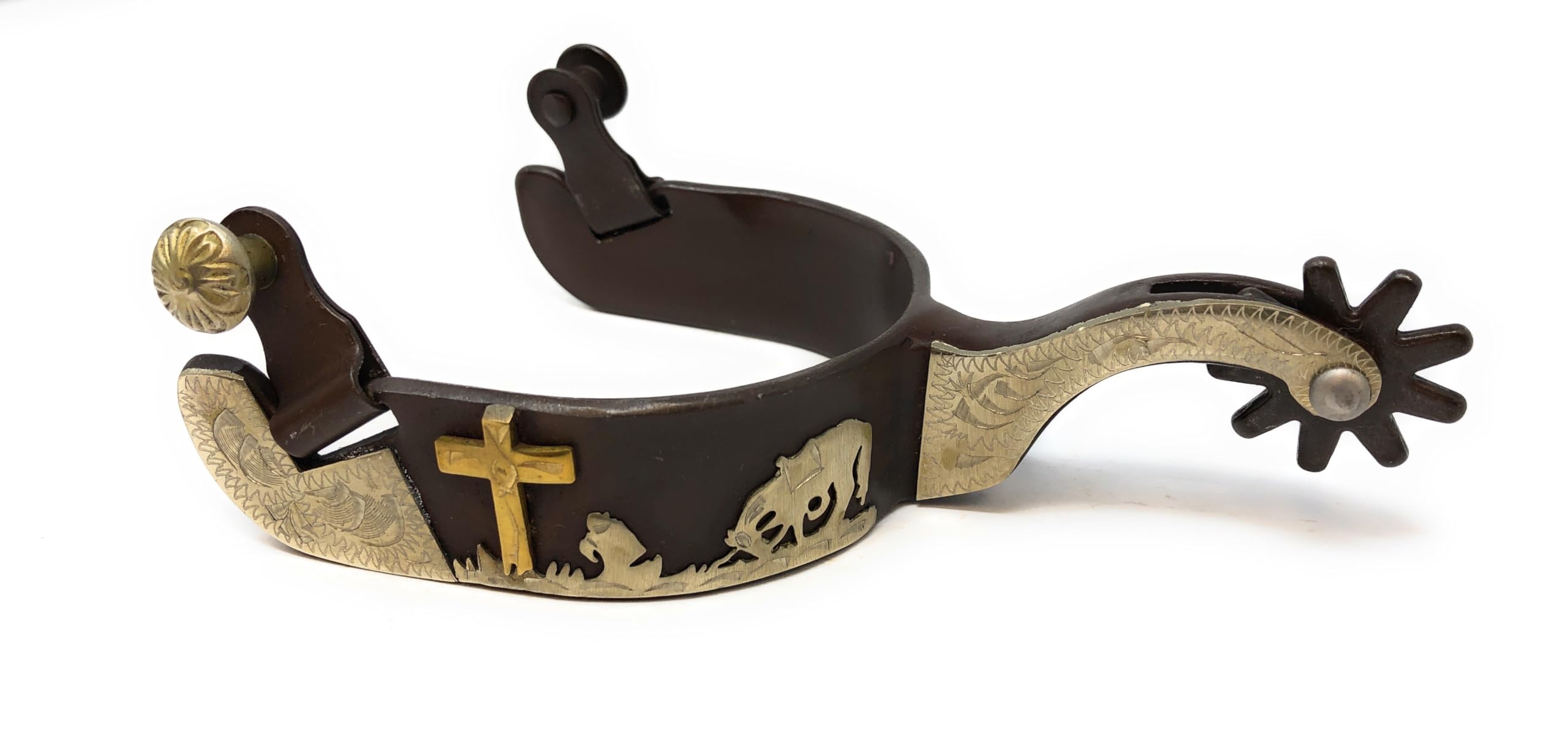AJ Tack Praying Cowboy Paquete de espolón marrón envejecido para hombre