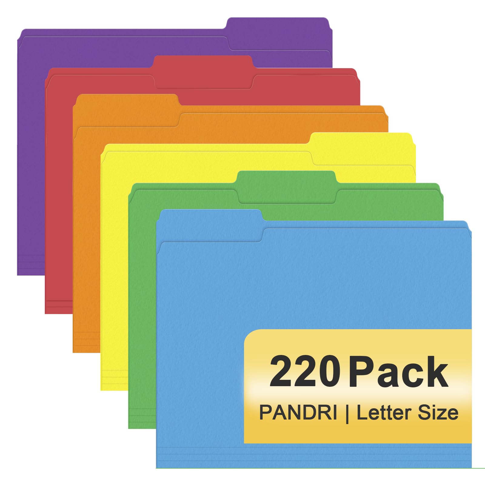 File Folder, PANDRI 220 Pack Colored File Folder, 1/3 Cut Tabs, Letter Size, Assorted 6 Colors Filing Folder for Office School Business
