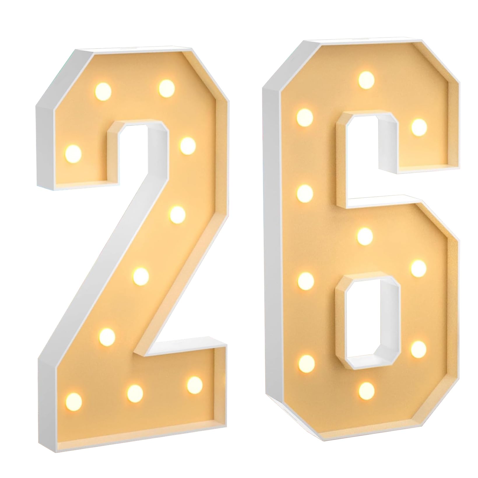 100 cm, grande numero 26, con numeri a LED grandi, decorazione a mosaico, luce bianca calda, per casa, feste, compleanni, matrimoni, compleanni e Natale