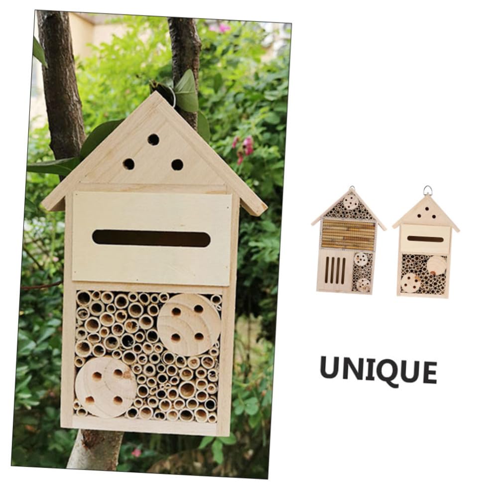 2 Stück Insektenhaus für Garten von Bienen und Wildbienen mit Baummontage Nisthilfe im Rustikalen Holzhaus Design