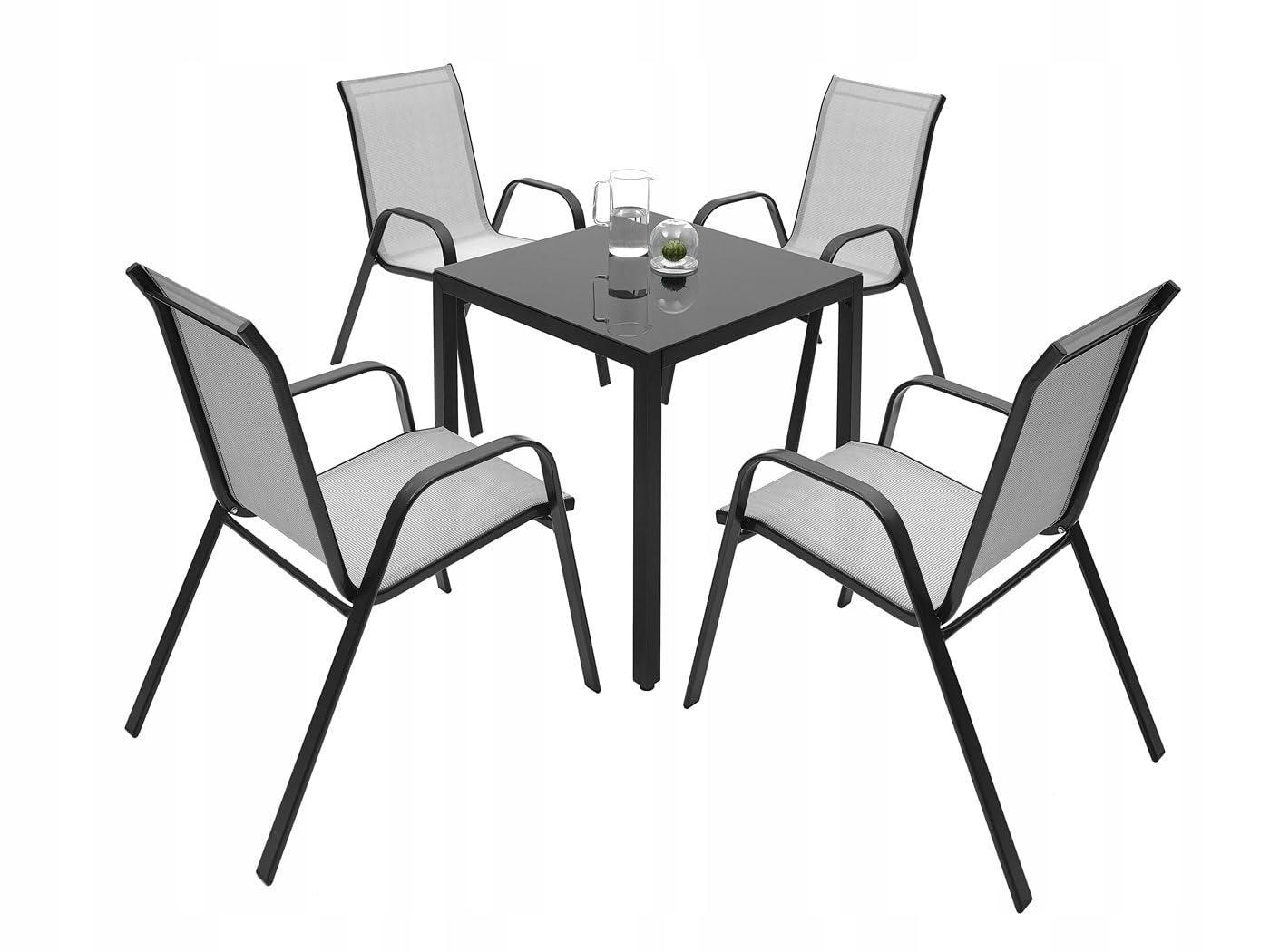 Gartentisch Glastisch Bistrotisch Balkontisch 70x70cm Outdoor Garten Terrasse Schwarz mit schwarzer Glasplatte