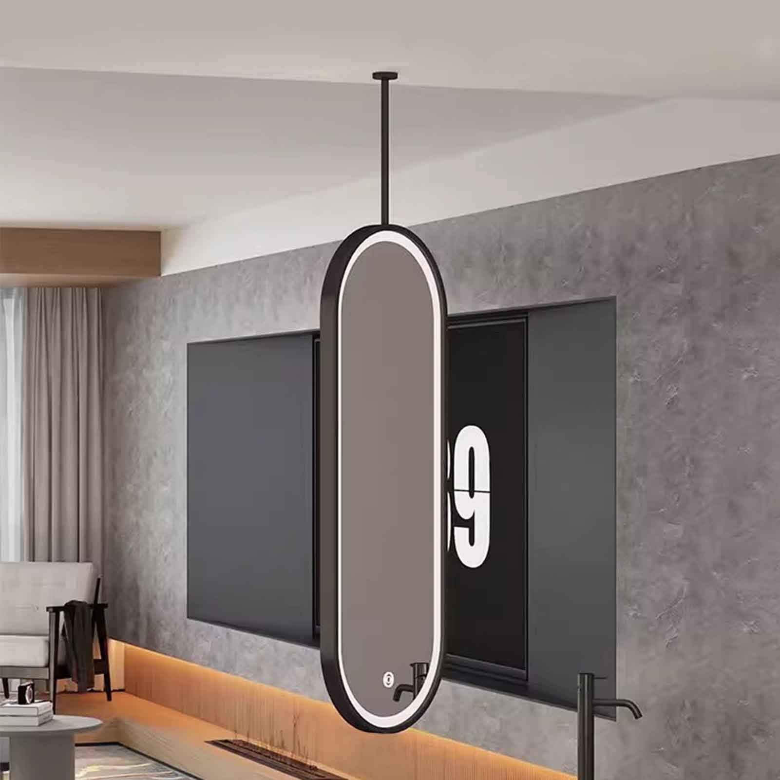 FGXHHS Dimmable LED Oval with Black Metal Frame Ceiling Hanging Suspended Vanity Makeup - Customisable Rod(40cmx70cm)