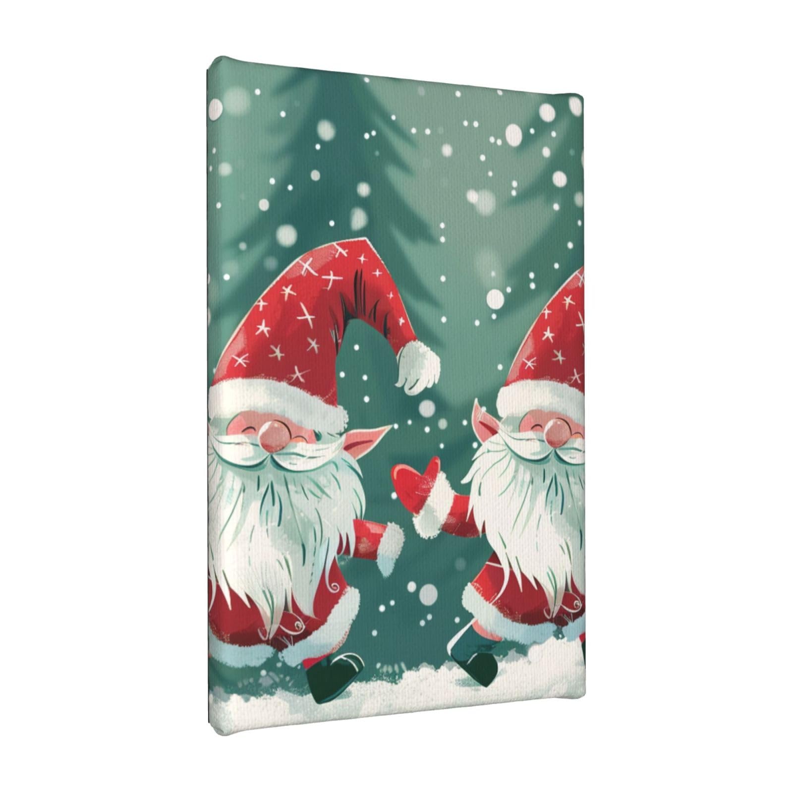 YKLJG Xmas Funny Gnome Printed Wall Art Canvas Painting 20x30 CM Wooden Framed Picture Painting Artwork Prints for Bedroom Kitchen Home Office Decor