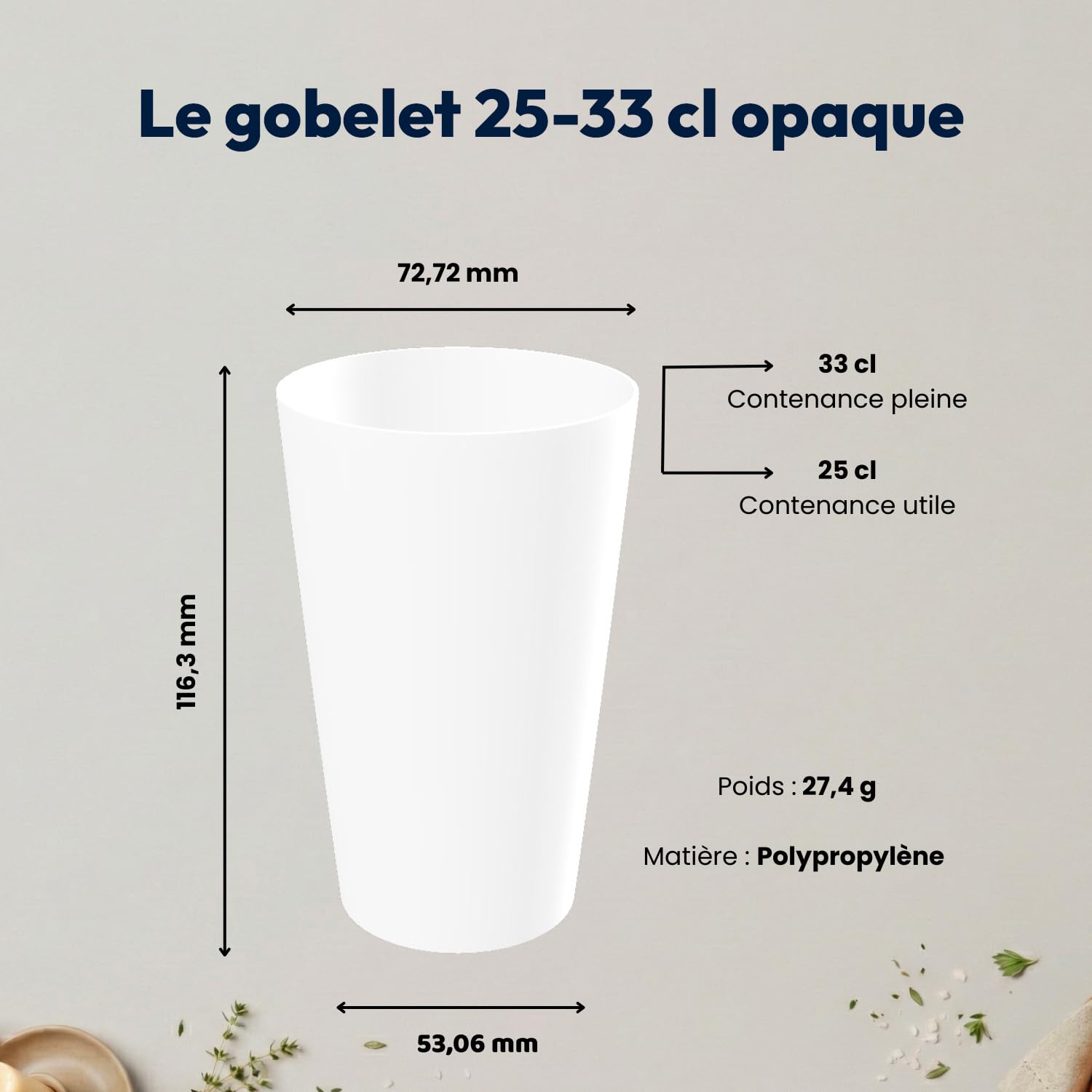 Wobz - Gobelet Vierge Opaque - Polypropylène - Fabriqué En France - 25 cl - Pack De 500