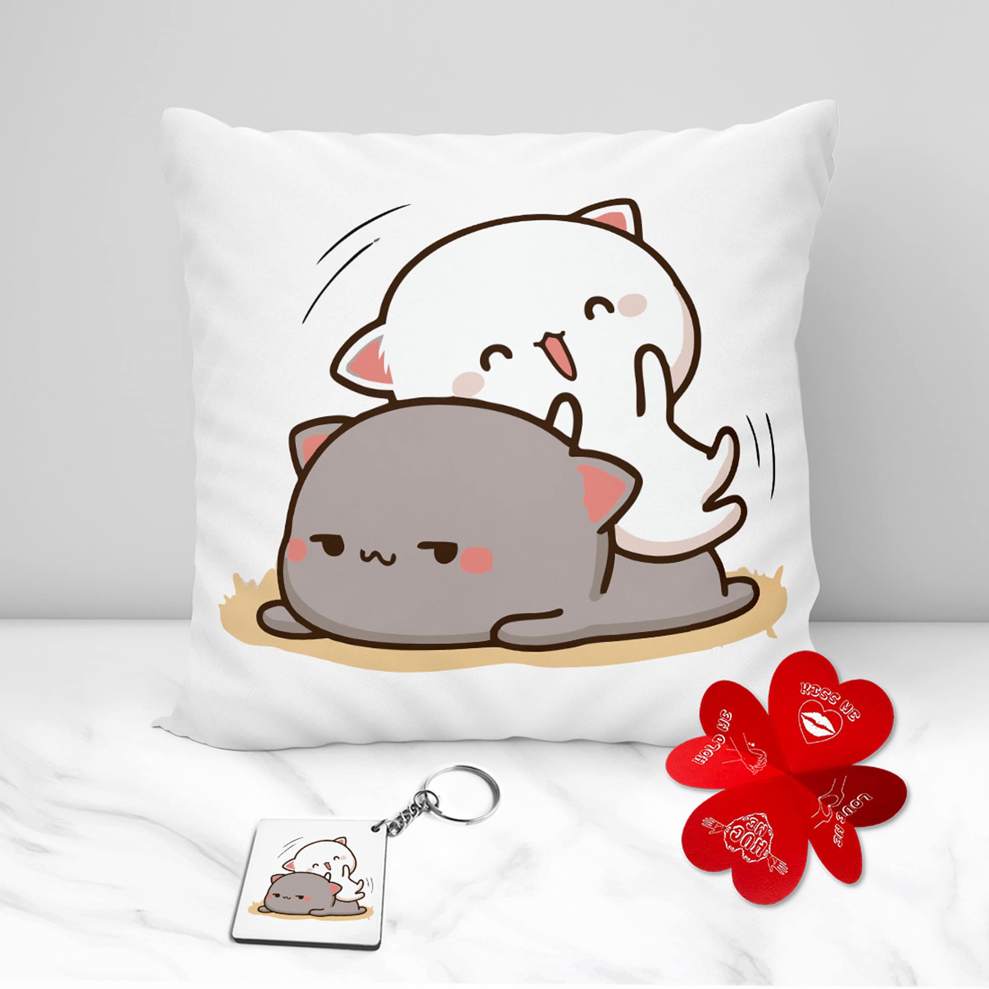 K1Portal Peach and Goma Mochi Cat Pillow Cushion, Gifts for him, Boyfriend, Girlfriend, Valentines Gift for Girlfriend, Valentine Pillow for Couple,Goma Pillow, Keychain with Card (Combo-31 (Combo 6)