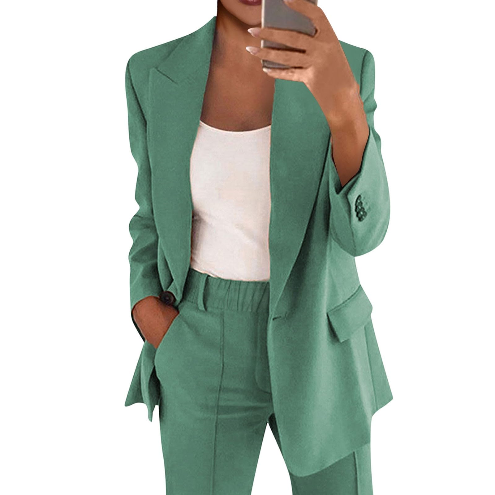 Tailleur Femme Ensemble Pantalon 2 Pièces Chic et Elegant Couleur Unie Slim Fit Blazer Veste Travail Décontracté Bureau Blazer Formelle