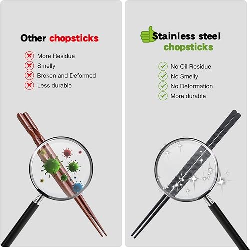 Miniatura 4 de Palillos, YFWOOD 5 pares de palillos de fibra de vidrio - Palillos japoneses chinos reutilizables, aptos para lavavajillas, antideslizantes, 9.6