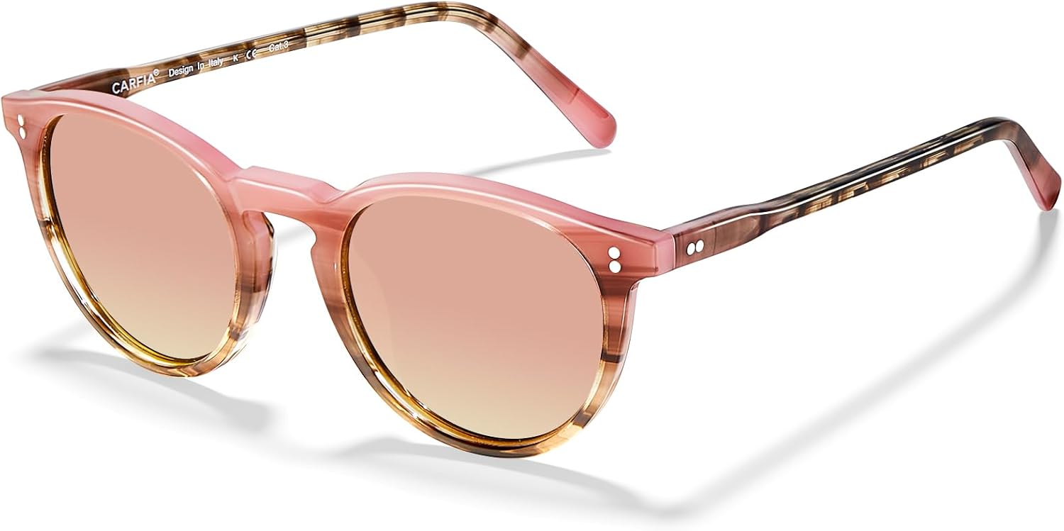 CARFIA Round Polarized Sunglasses for Women UV Protection Acetate Frame Classic Retro Style CA2302 - Image 8