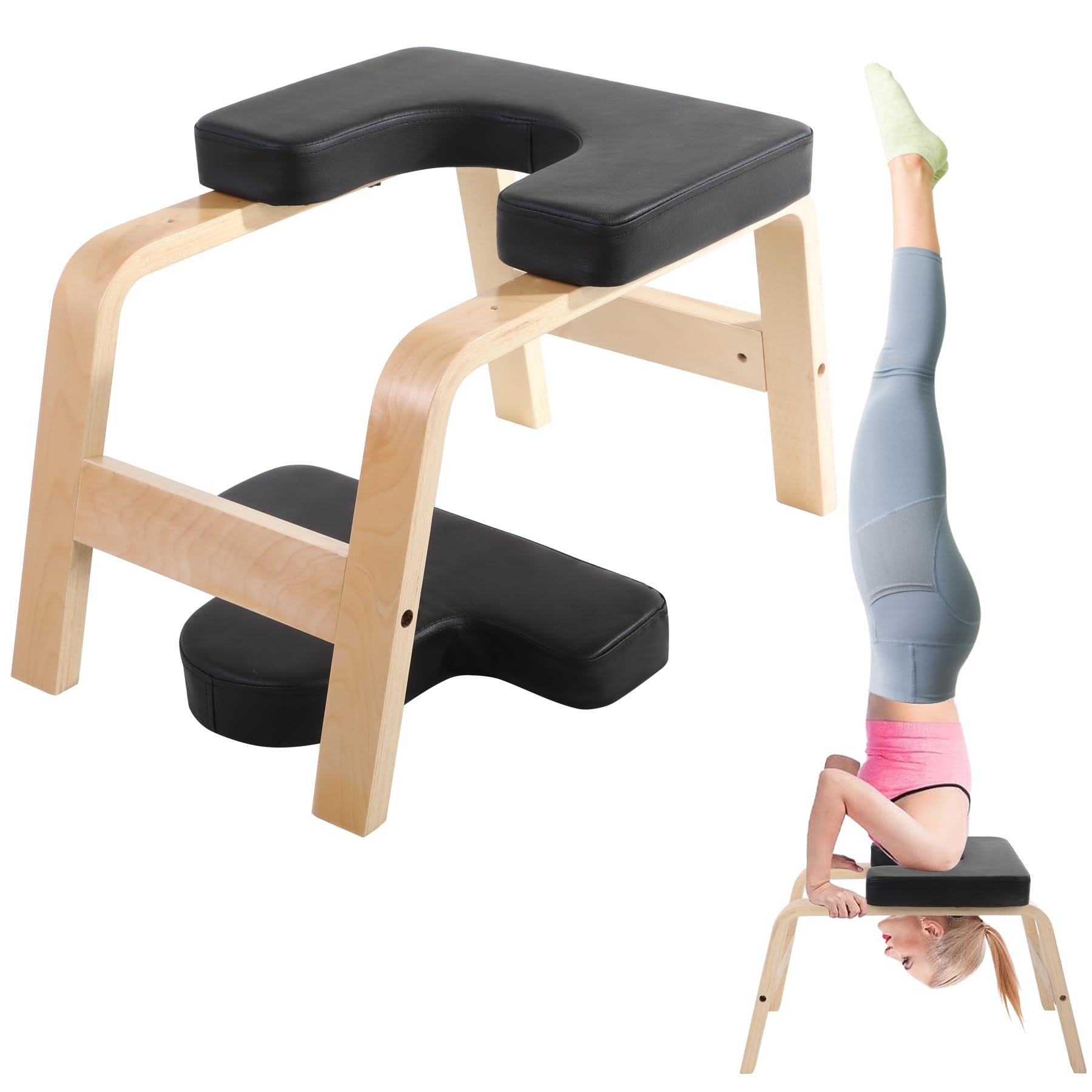 REDCAMP Yoga kopfstandhocker, Yoga Inversion Bank mit Holzrahmen und PU Pads, Entlasten Müdigkeit Balance Training, Loading 330Lbs