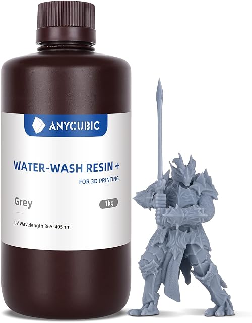 ANYCUBIC Water Washable 3D Printer Resin, 405nm High Precision UV-Curing 3D Resin, Low Shrinkage Standard Photopolymer Resin for 8K Capable LCD DLP 3D Printing(Gray, 1000g)