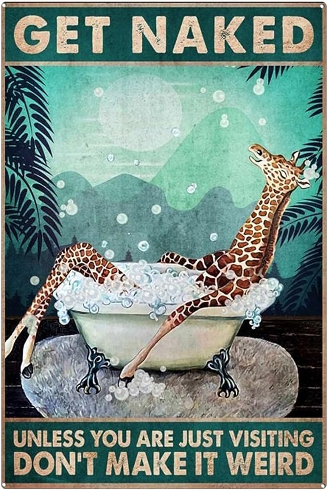 Yunking A84 Funny Tin Metal Signs Giraffe Get Naked Unless You Are Just Visiting Vintage Sign Retro Tin Signs Vintage Metal Tin Sign For Bar Home Wall Metal Decoration 8×12Inch