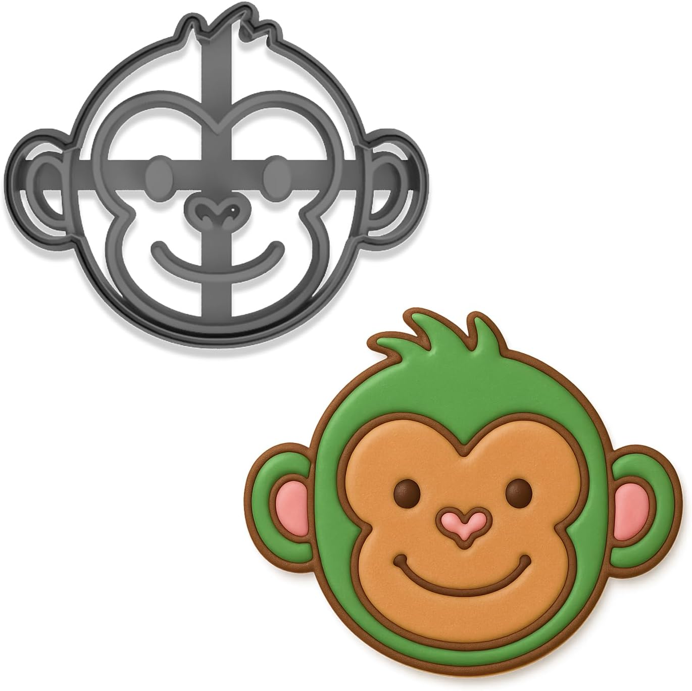 Mighty Gadget Cute Monkey Face Cookie Cutter & Stamp - 4x3.21", Adorable Animal Baking Tool for everyone and Jungle Parties (Random Color)