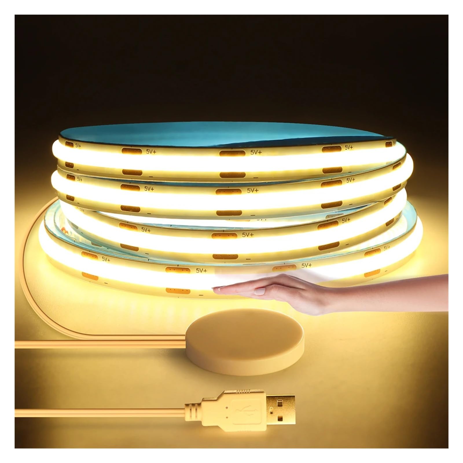 Tira de LED regulable COB USB 5V de alta densidad con atenuador(Warm White,3m)