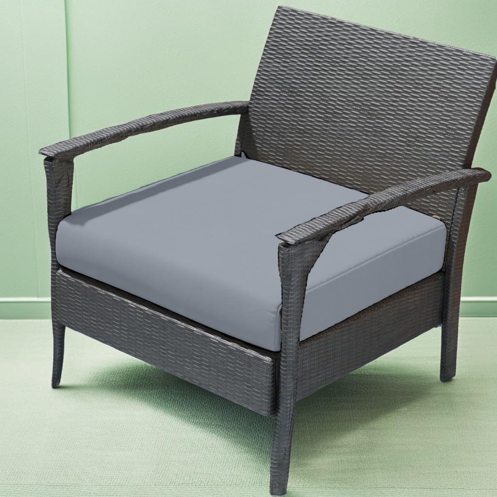 Outdoor Rattan Chair Seat Pads Cushion Pad Waterproof Garden Furniture Seat Cushions For Kitchen Dining Living Room Patio Office Coffee Shop With Removable Fabric Zipper Cover (Silver, 45X45X10cm)