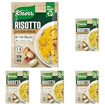 Knorr Risotto con Zafferano e Funghi Porcini, Risotto Pronto con Ingredienti Naturali, 100% Riso Italiano e Chicci al Dente, Preparazione in Pentola o al Microonde, 175g, 2 Porzioni (Confezione da 5)