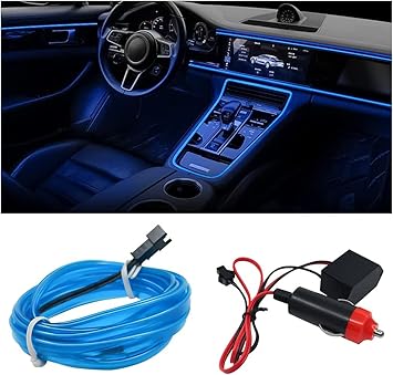 AutoBizarre Blue Color 5 Meters Car Interior Decoration Cold Light Line Electroluminescent Ambient Lighting EL Wire (Works With All Cars) (Blue)