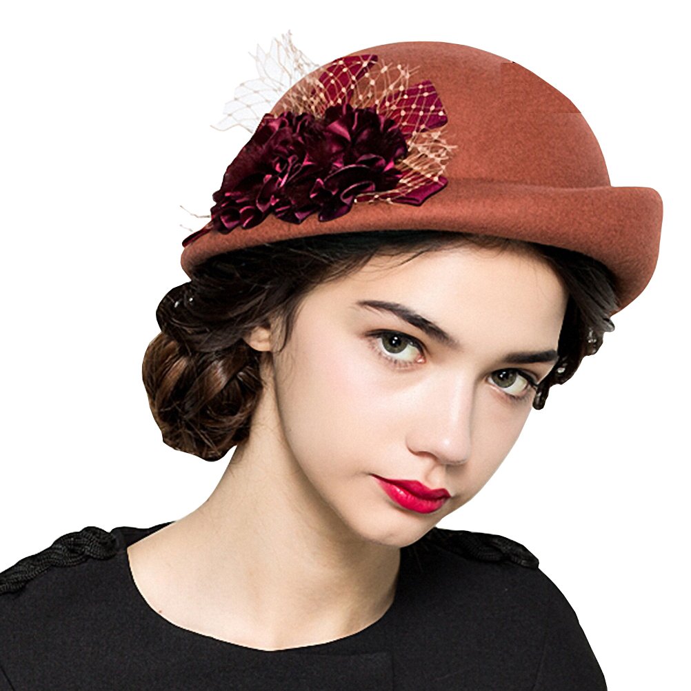 Maitose® Women's Lace Flower Wool Beret Cap Headwear Orange