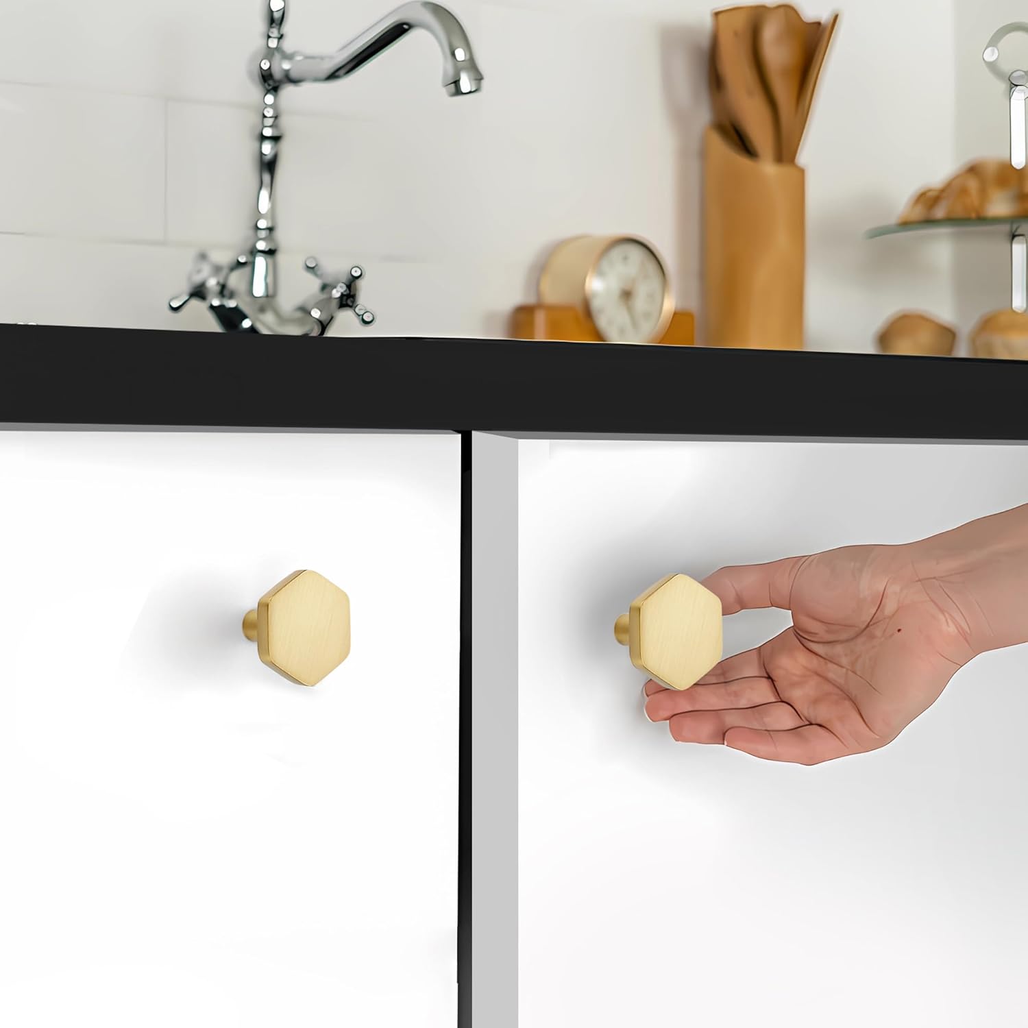 25 Pack Gold Cabinet Knobs, Kitchen Cabinet Knobs Solid Cabinet Pulls for Kitchen Cabinet Drawers, Hexagon Dresser Knobs for Cabinet Hardware 1.1" Closet Door Knob