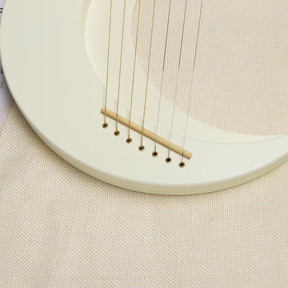 Arpa A Forma di Luna, Arpa Tradizionale A 7 Corde, Portatile 7 Corde Lyre Harp Strumento Musicale, Legno Massello Lyre Harp con Chiave di Accordatura, Bianco