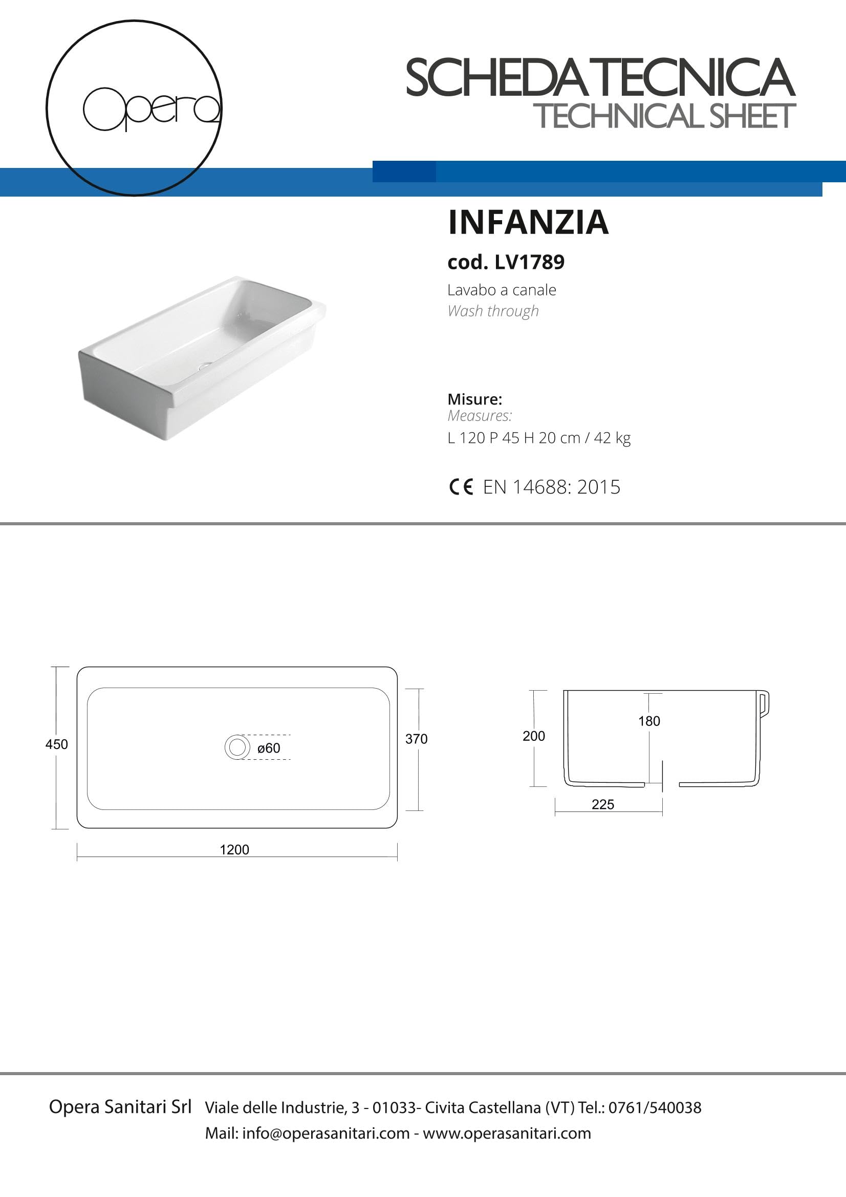 OPERA SANITARI Lavabo a canale cm.120 | INFANZIA | BAGNO BAMBINI