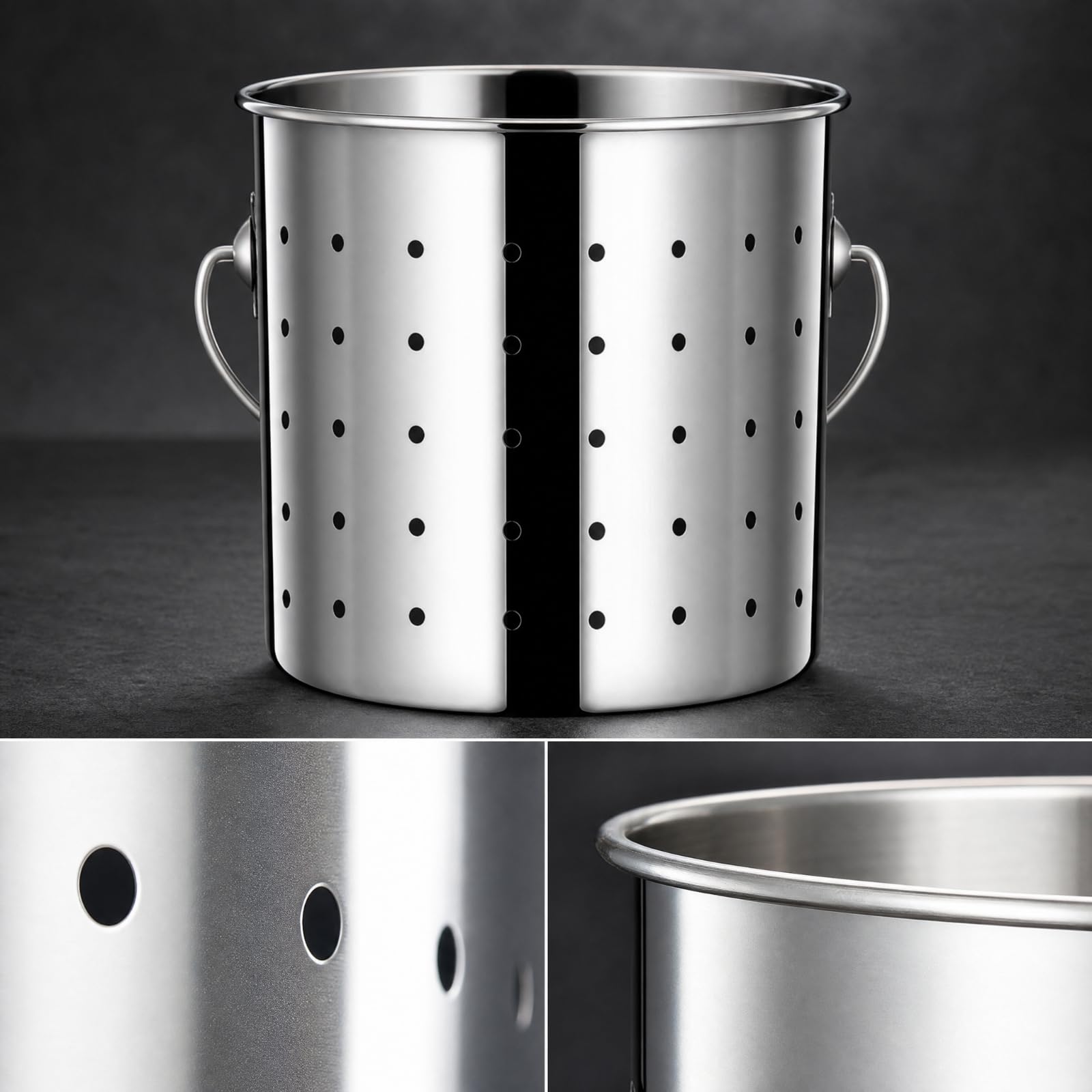 Cubo Drenaje Acero Inoxidable Resistente Cubo sinfección Perforado Práctico Colador Cilíndrico Acero Inoxidable, 40CM
