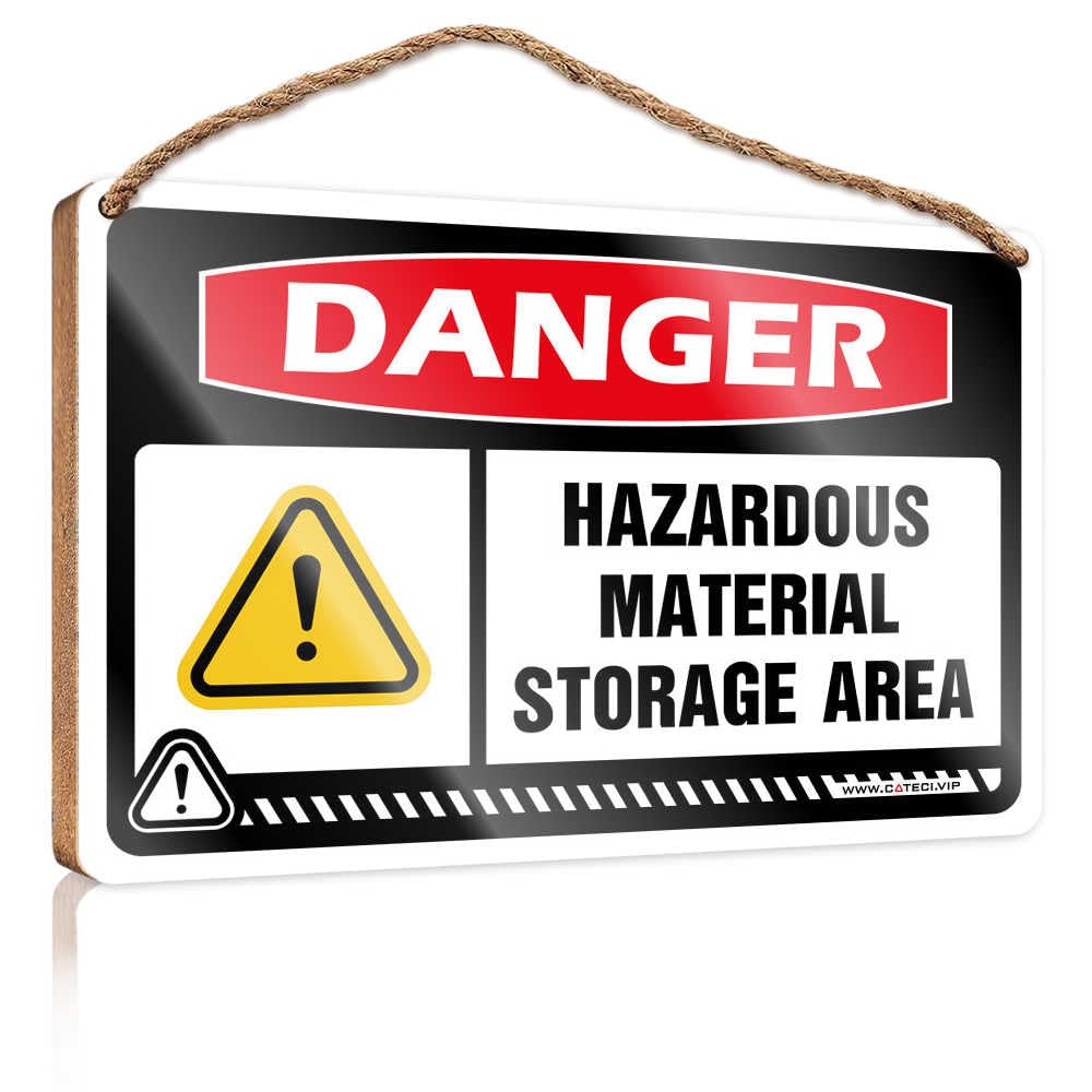 HMQW Fun Signs For Home Decor Danger Hazardous Material Storage Area Wooden Sign Farmhouse Decor Signs Funny Bathroom Decor(23X35CM)