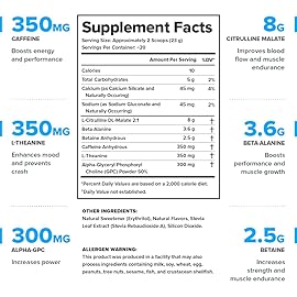 LEGION- All Natural Nitric Oxide Preworkout Drink to Boost Energy, Creatine Free, Naturally Sweetened, Beta Alanine, Citrulline, Alpha GPC (Lemon Lime)