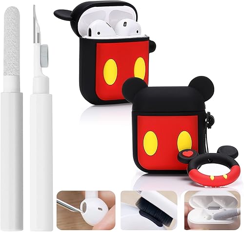 Bolígrafo de limpieza con bonita funda para Airpods 1/2 y llavero, funda protectora de silicona para Airpods con kit de limpieza para estuche de