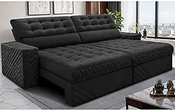 Sofá Retrátil e Reclinável 2,30m Molas Ensacadas Max Spring Velusoft Preto Cama Inbox