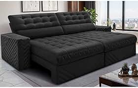 Sofá Retrátil e Reclinável 2,30m Molas Ensacadas Max Spring Velusoft Preto Cama Inbox