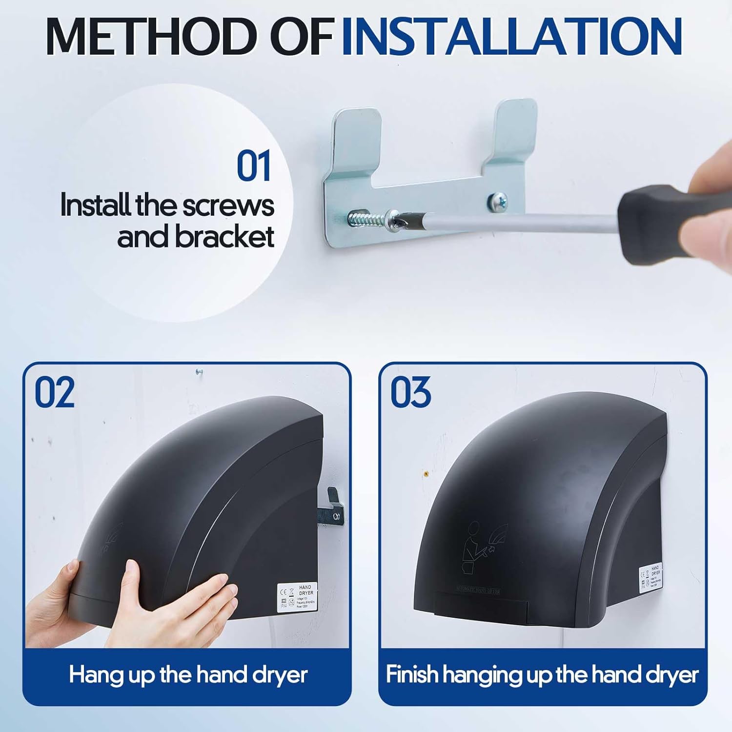 1 Pcs Electric Hand Dryer Commercial Compact Air Wiper Automatic Hand Air Dryer for Dry Machine Wall Business Home Household Restroom Office Mall, 110v,1200W (Black)