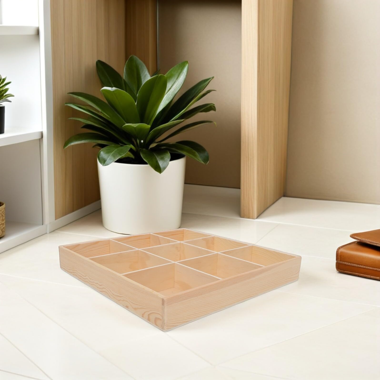 SHINEOFI Organizador de Calcetines de Madera con 9 Compartimentos