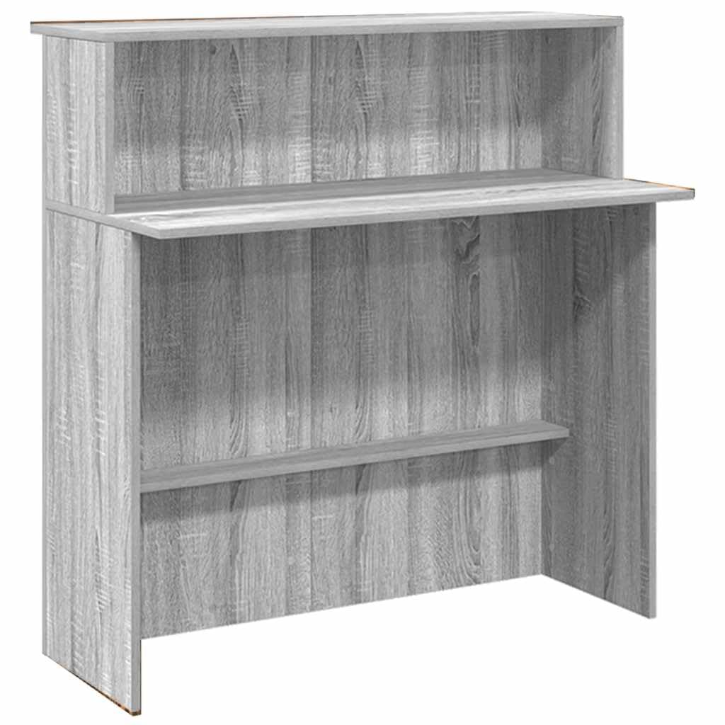 Barra de recepción gris Sonoma, 200 x 50 x 103,5 cm, de madera, con mostrador y espacio de almacenamiento, para oficina, hotel, clínica