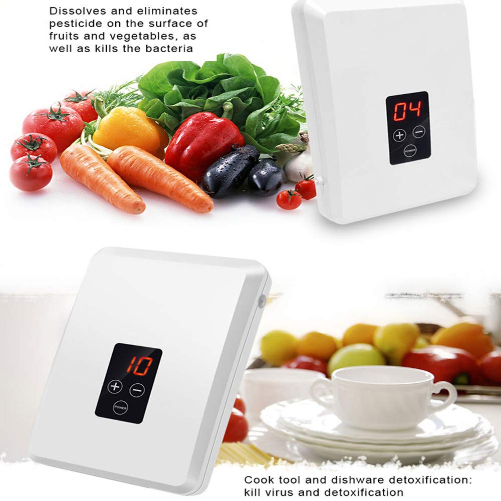 Generador ozono con Pantalla de visualización, Frutas y verduras Ozonizador de desintoxicación, Purificador Hogar con Temporizador para Matar Bacterial/Eliminación Olor/Vajilla Desinfección
