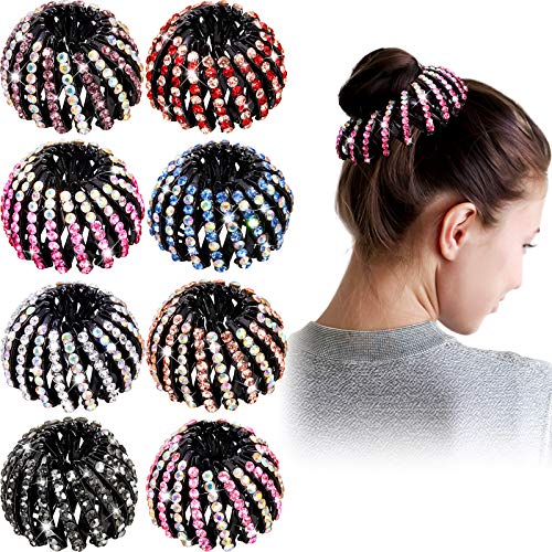 8 Pieces Birds Nest Hair Clip Rhinestone Expandable Ponytail Holder Clip Vintage Ponytail Hairpin Curling Iron Retro Retractable Hair Clips Geometric Hair Loop Hair Accessories (Vibrant Color)