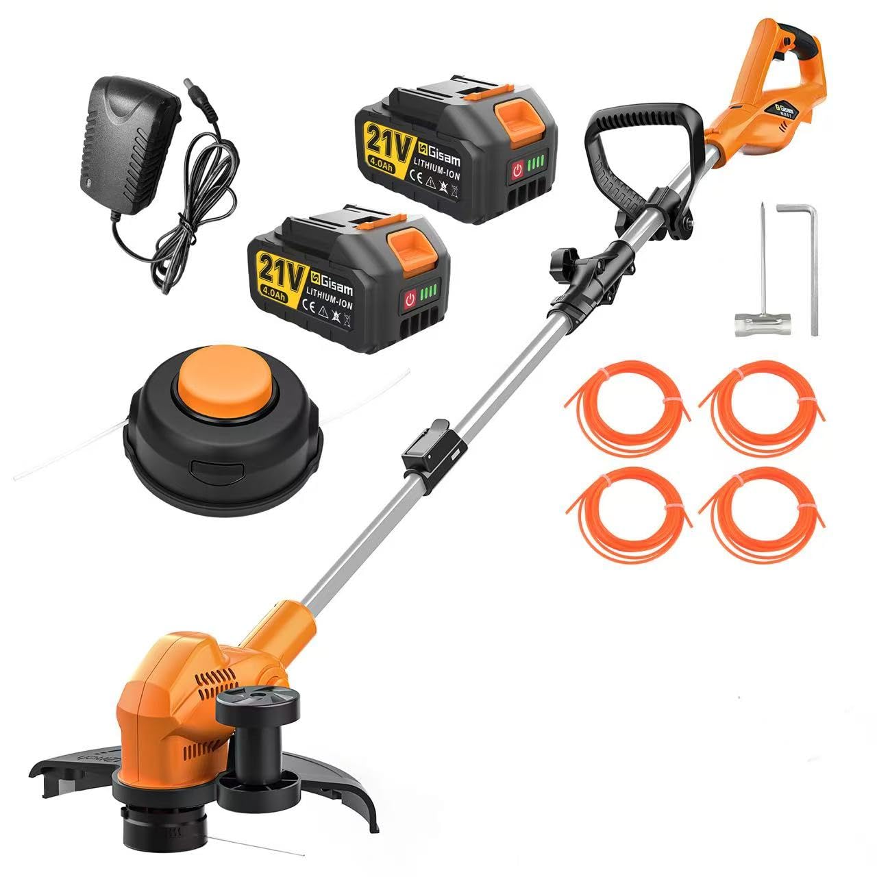 Cortacésped inalámbrico, 3000 W, motor sin escobillas, viene con 2 baterías de 4,0 Ah y un cargador, ancho de corte de 48 cm, altura de corte de 70 a 40 mm, altura e inclinación ajustables