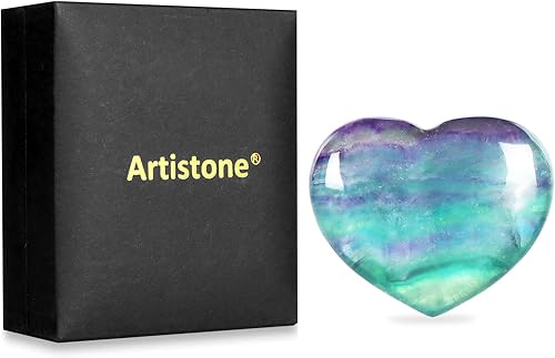 Miniatura 5 de Artistone Cristal de fluorita arcoíris de 2 pulgadas, cristales curativos de corazón, piedras de corazón pulidas de bolsillo, piedras preciosas de