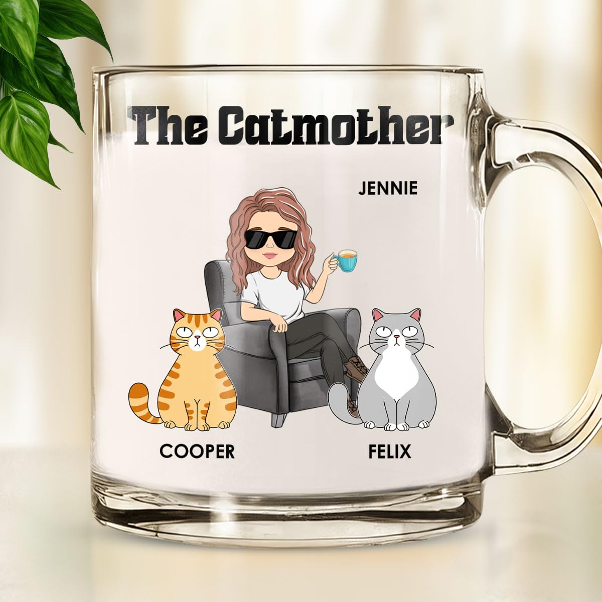 Amazon.com: Wrappiness The Catmother Personalized Glass Mug - Cat
