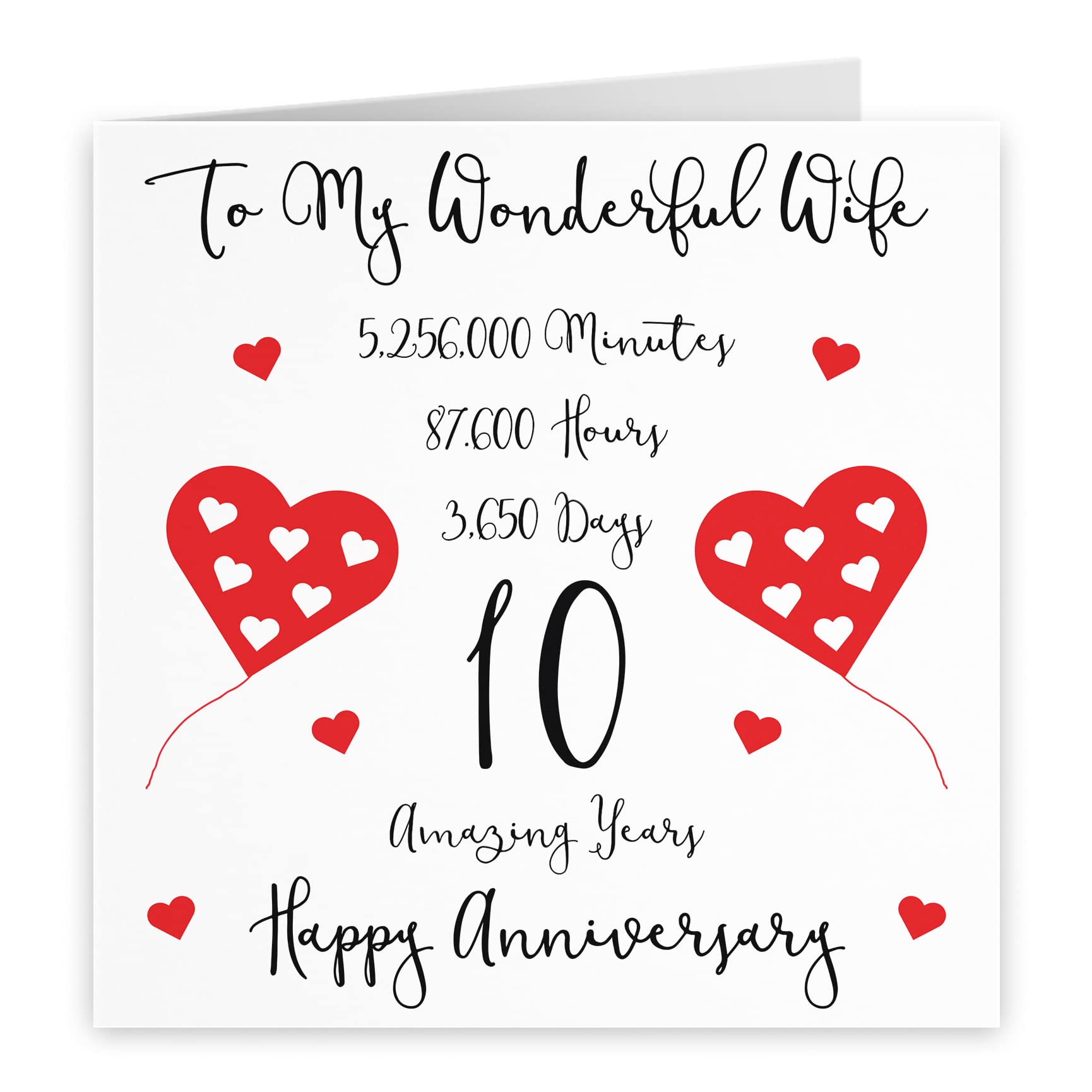 Hunts England - Romantic Wife 10th Wedding Anniversary Card - To My Wonderful Wife - 10 Amazing Years - Timeless Collection - Image 2