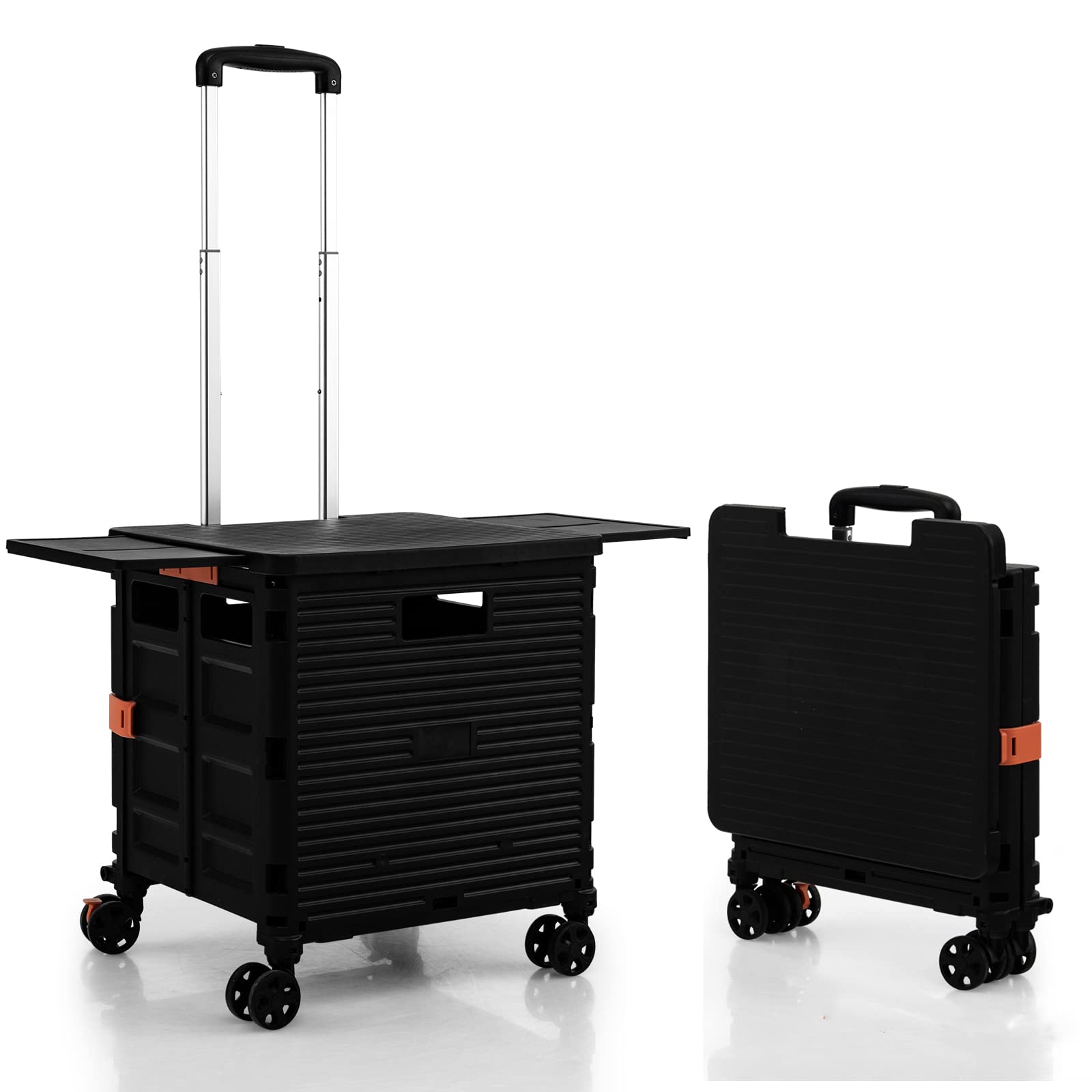 GiantexUK 55L Folding Shopping Trolley, Utility Boot Cart with Wheels & Telescopic Handle, Supermarket Grocery Rolling Crate Box (Black)