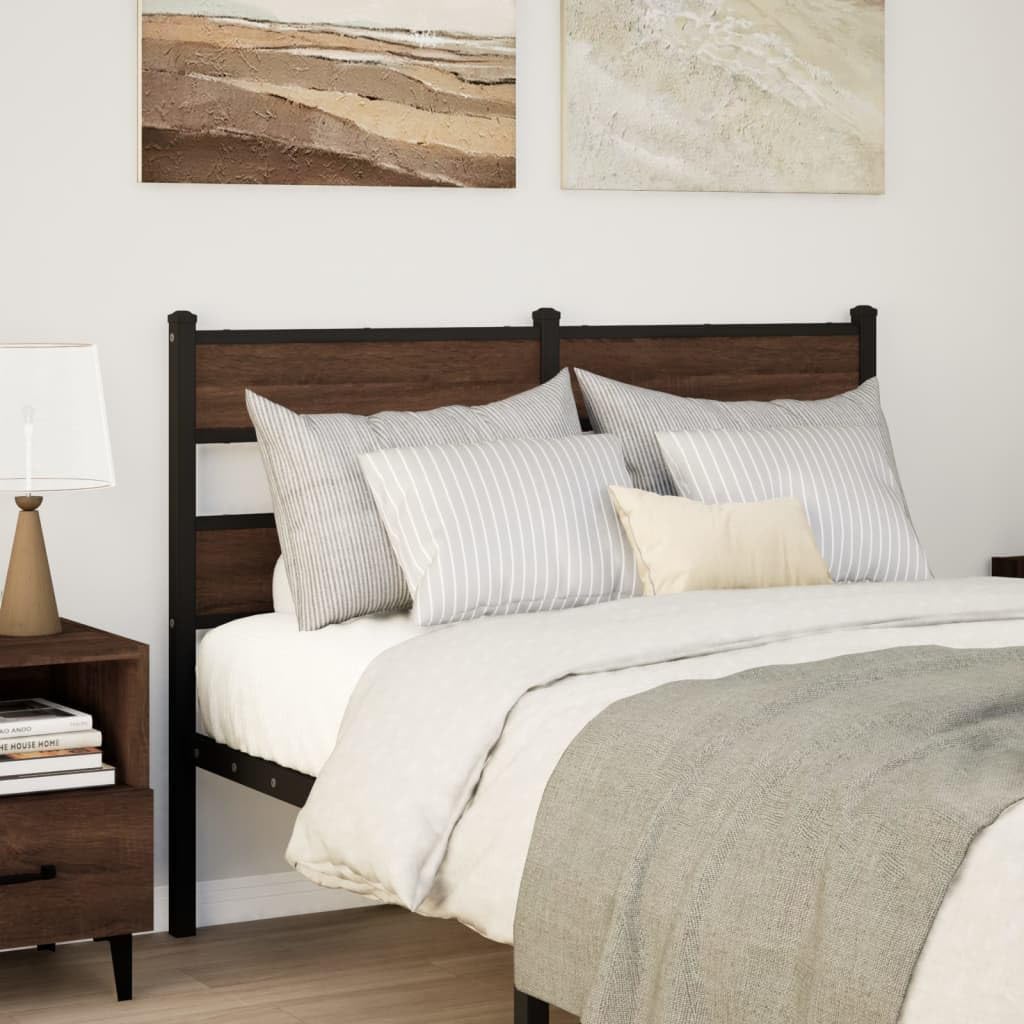 Cabecero marrón efecto roble 120 cm, acero y madera, robusto headboard para dormitorio, fácil montaje, construcción de metal estable