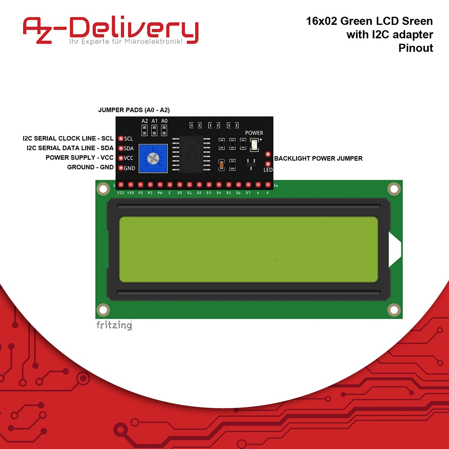 AZDelivery 5 x HD44780 16x2 LCD Moduł Wyświetlacz Bundle z I2C Interfejs 2x16 kompatybilny z Arduino i Raspberry Pi w tym E-Book! (z Zielonym Tłem i Czarnymi Znakami)