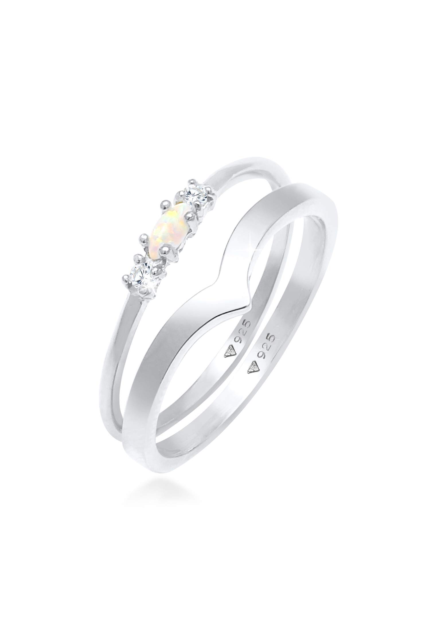 Elli Ring Damen Set Marquise V-Form Basic mit Synthetischem Opal und