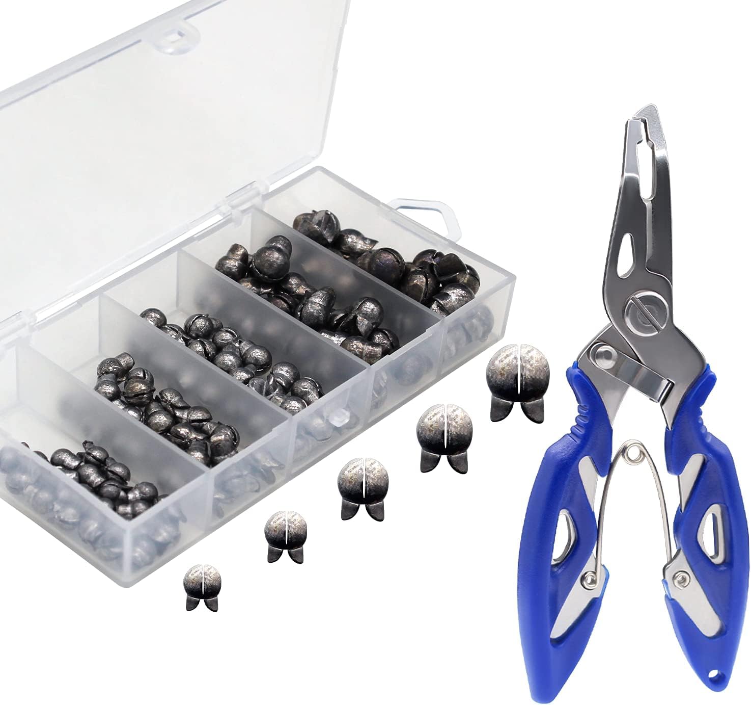 FishingPepo 100pcs Fishing Weights Sinkers Kit, Round Removable Split Shot Sinker Weights, Small Fishing Lead Egg Weights, Fishing Accessories