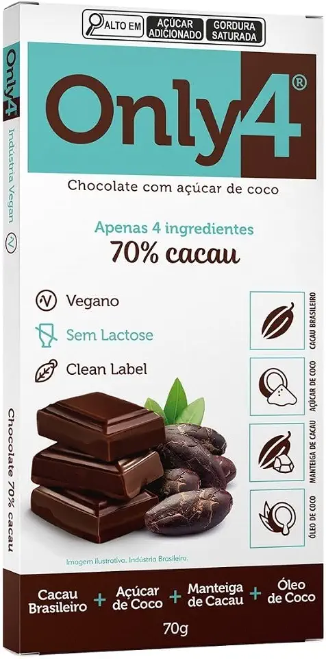 Chocolate Tablete Com Cacau 70% Vegano - Only 4