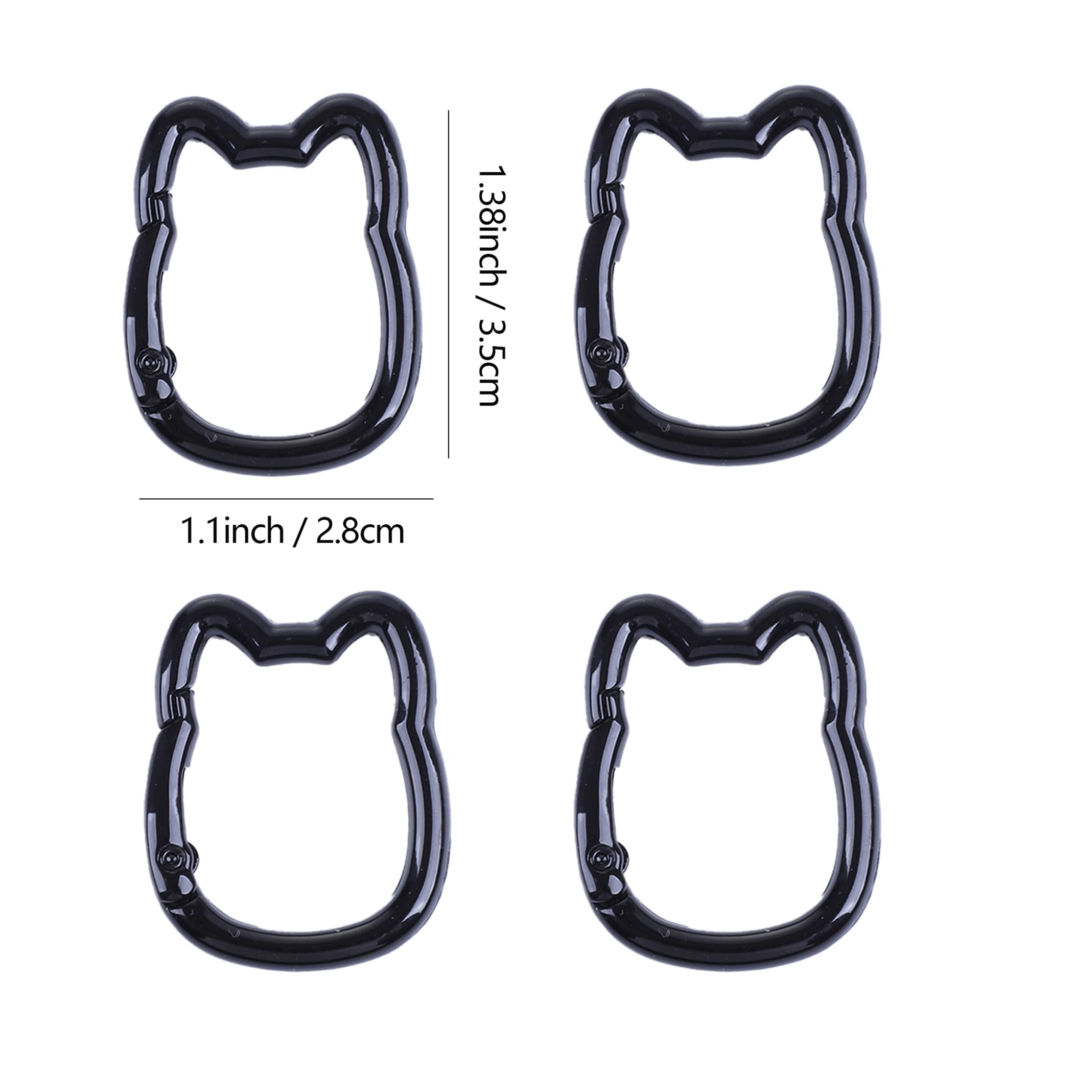 Vagocom 4Pcs Cute Cat Keychain Carabiner Clip,1.38inches/3.5cm Zinc Alloy Small Spring Key Chain Hooks for Key Ring,Key Holder(Black)