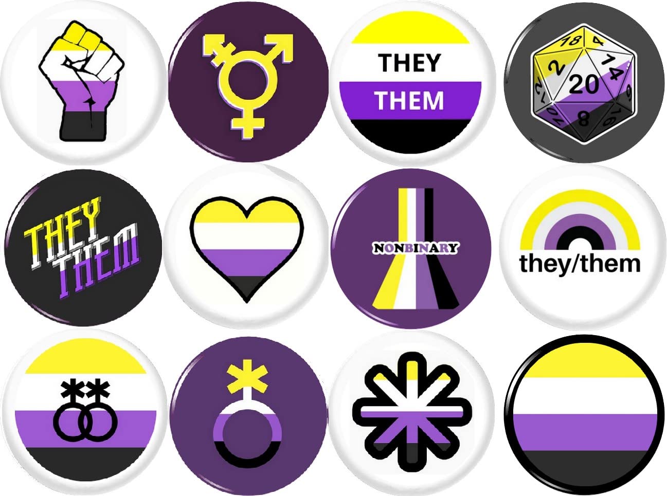 NON BINARY x 12 NEW 1" inch (25mm) button pins badge NONBINARY THEY THEM PRONOUNS gay lesbian trans support protect …