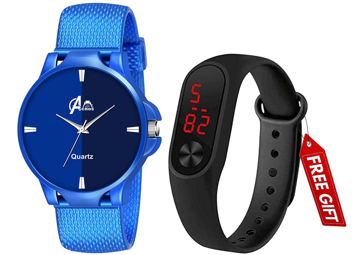 A Acnos Brand - Mens Blue Color with Black PU Strap M2 Analogue - Digital Watches (Black) - Pack of 2 (B09VCLMS8K) Amazon Price History, Amazon Price Tracker