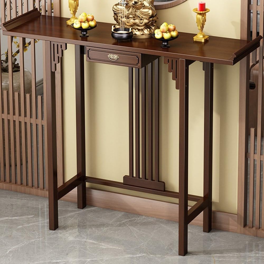 Tavola d'altare cinese Consolle da altare in legno massello con cassetto | Tavolo da meditazione(Piccolo)